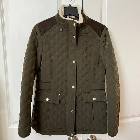 Laundry by Shelli Segal Olive Green Quilted Equestrian Style Jacket - Picture 2 of 6